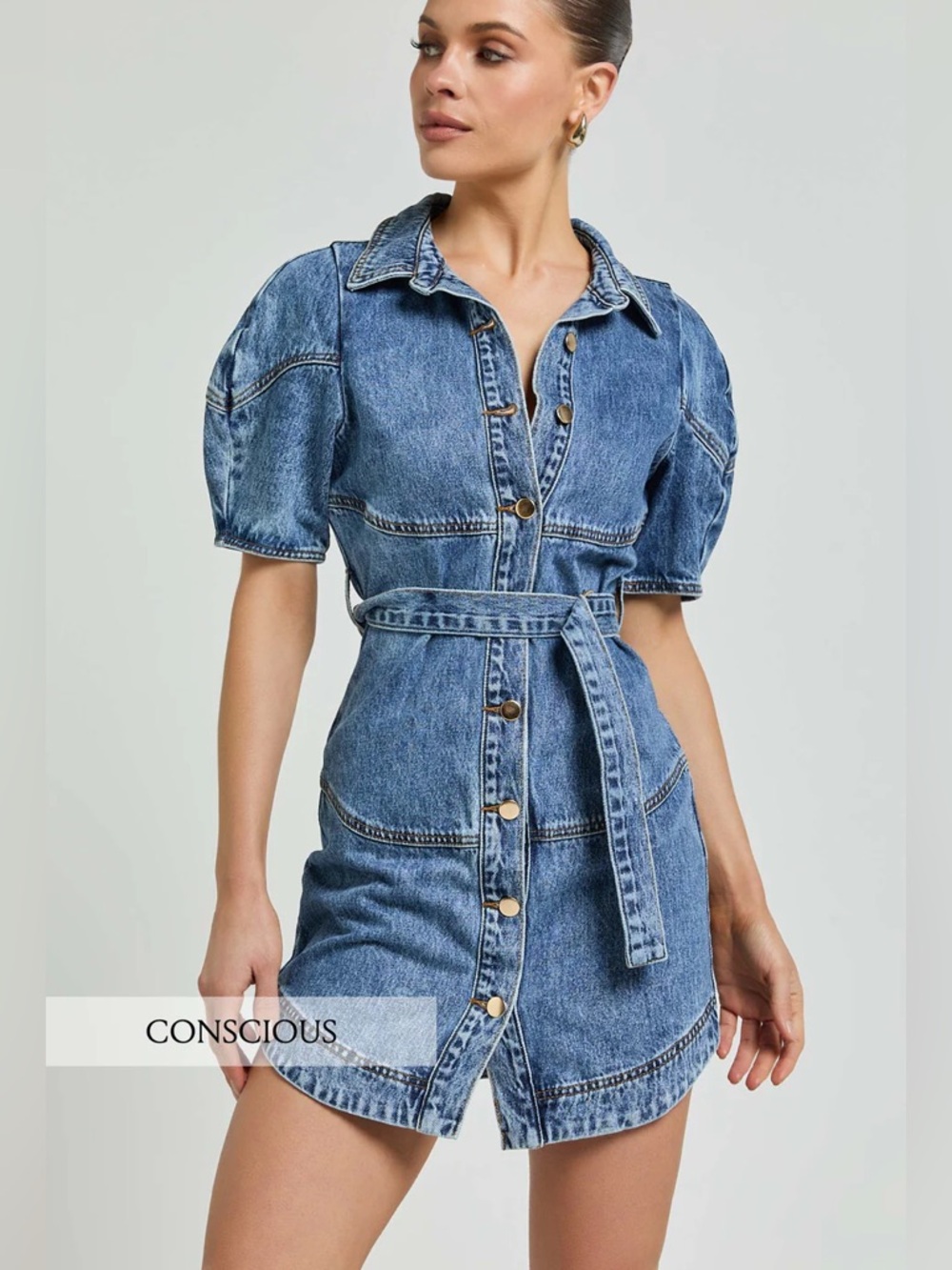 Showpo Blue Denim Button-Front Mini Dress